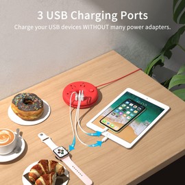 Travel Power Strip with USB Ports, NTONPOWER 5 FT Travel Extension Cord with 3 Outlets 3 USB, Portable Compact Size Charging Station for Cruise Ship, Business Trip, Hotels, Home, Office, Desktop, Red