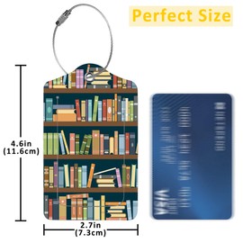 EOBKLAX Luggage Tags for Suitcase,2 Pack Bookshelves Full of Books Luggage Tag with Privacy Flap,Name ID Label and Metal Loop for Women Men Girls Baggage Bag Backpack Instrument