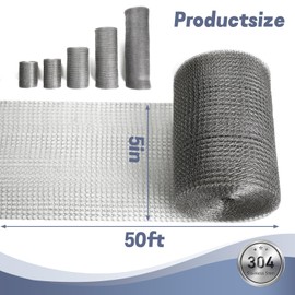 5" X 50 ft 304 Stainless Steel Mesh, Wire Mesh for Plants, Hole Fill Fabric Gap Blocker, Double Layer Metal Mesh Roll, Flexible Stretchy for Garden House and DIY (B-5" X 50 ft)
