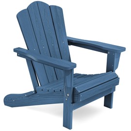 KINGYES Folding Adirondack Chair, HDPE All-Weather Patio Chairs, Wooden Textured Lawn Chair for Poolside, Backyard, Deck, Fire Pit, Navy