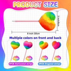 2 Pcs Colorful Cute Pom Pom Pens Fluffy Ball Pens Heart-shaped Fluffy Pen for Girls 2 Styles of Rainbow Fun Pen for Office School Girls Women Pens and Refills