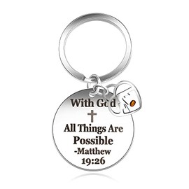 Uloveido With God All Things are Possible Matthew 19:26 Keychain - Stainless Christian Keyring Heart Mountain Charm Y2928(heartMountain)