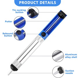 Solder Sucker Desoldering Pump, Desoldering Gun, Vacuum Pump Welding Tool with Aluminium Housing for Professional Welding, Solder Suction Vacuum Pump Solder Removal Tool, Blue