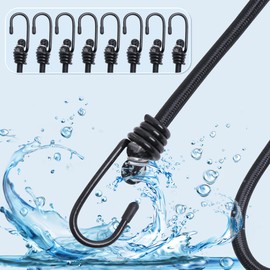 Bungee Cords with Hooks, Heavy Duty Outdoor Elastic Bungee Straps，Industrial Grade Bungee Rope for Securing Tarps/Luggage/Tents/Bikes/Garden Tidying 8 Pack 24inch (Black)