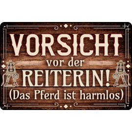 30 x 20 cm - Weatherproof Horse Sign, Horse Decorative Sign, Funny Saying for Horse Owners (Beware of the Rider - The Horse is Harmless!)
