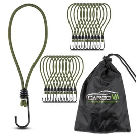 CargoVA® – 20 Bungees with Hooks and Practical Bag – Expander Hooks for Tarpaulins and Nets Olive Green – 20 cm [Pack of 20]