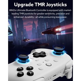 8Bitdo Ultimate 2 Bluetooth Controller (TMR Joystick Update), RGB Fire Ring, Switchable Hall Effect/Tactile Triggers, Vibration and Motion Control for Switch/Switch 2, Windows PC (White)