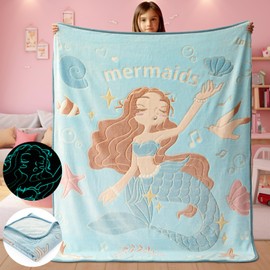 Glow in the Dark Mermaid Blanket Throw Gifts for Girls Blankets Soft 3 4 5 6 7 8 9 10 Year Old Girls Gift Girls Toy Christmas Birthday Gifts 50 x 60 Inches