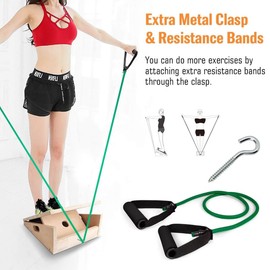 3-in-1 Adjustable Wooden Slant Board, Balance Board & Resistance Band – 5 Incline Angles – Stretch Board for Calf Stretching, Squats, Physical Therapy – Anti-Slip Surface, Portable, Metal Hook