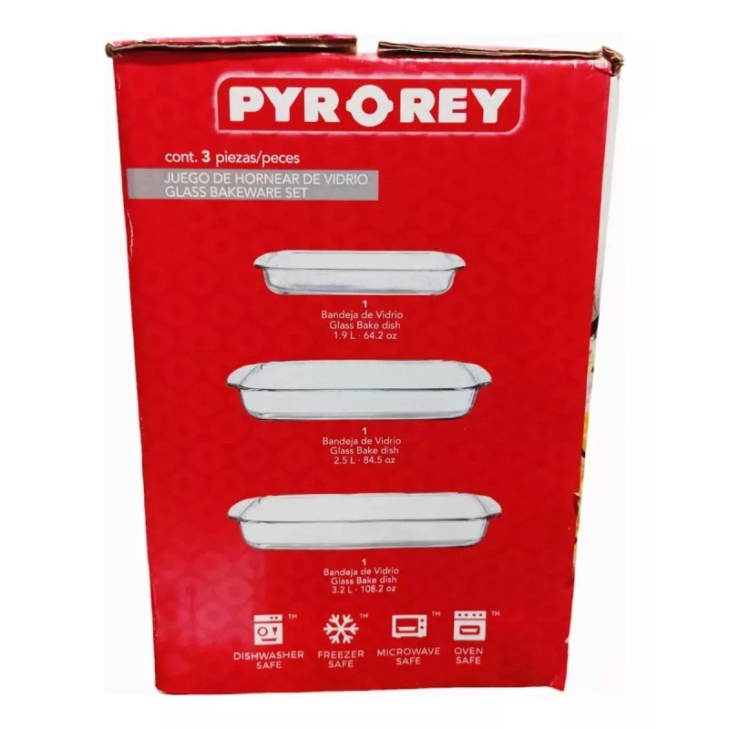 Pyr-O-Rey Refractario 3 Piezas Pyr-o-rey Bandejas Para Servir Hornear