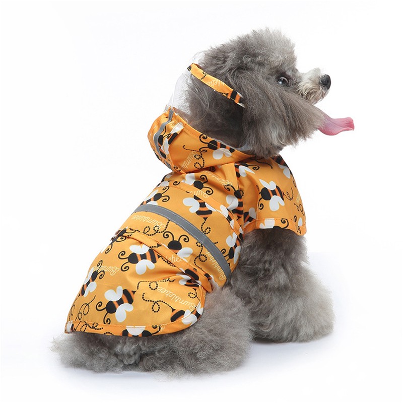 Dog Raincoat Reflective Breathable Lightweight Bee Pattern Puppy Rain Jacket