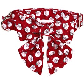Lionet Paws Christmas Dog Collar with Bowtie, Dog Sailor Bow Collar with Metal Buckle for Dogs, Adjustable Comfortable Dog Collar Girl Gift, XL, Neck 16-26 in