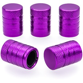 MEAJOO 5PCS Anodized Aluminum Tire Valve Stem Caps, Dustproof, Airtight Seal, Light-Weight, Universal Tire Valve Stem Covers for Cars, SUV, Trucks, Bikes, Motorcycles, Bicycles(Purple)
