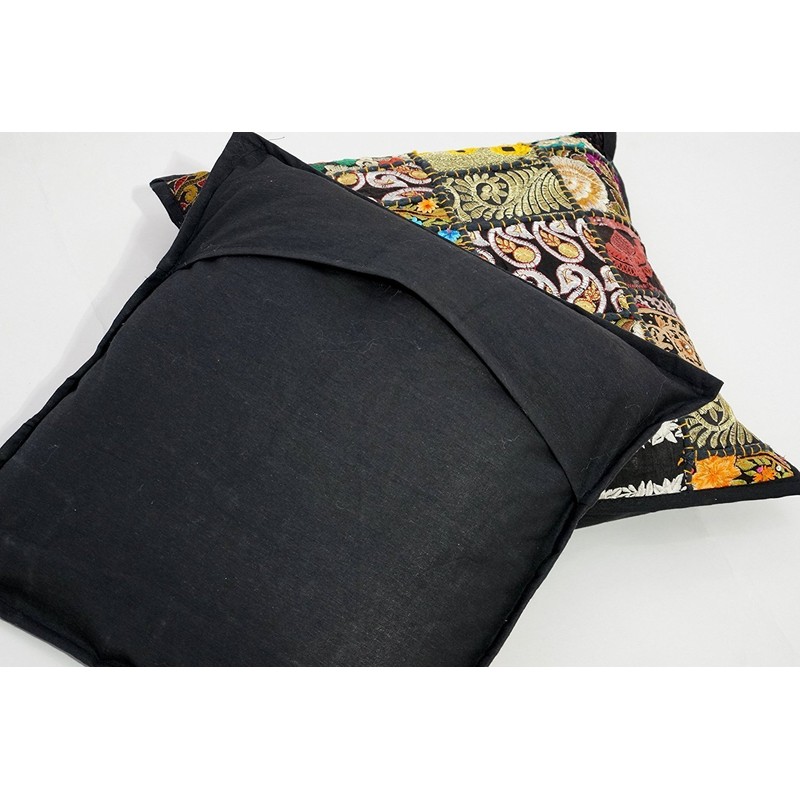 Rastogi Handicrafts Handgefertigtes Patchwork-Kissen, Sari-Patchwork-Kissen, indisch, ethnisch, bestickt, Sari-Patchwork-Kissenbezug, Rot