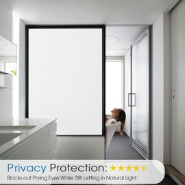 Coavas Window Privacy Film Frosted Glass Static Clings, Decorative Bathroom Door Privacy Film Day and Night, Heat UV Blocking Anti-Glare Frosting Stickers Renter Non-Adhesive, 23.6 x 118.1 Inch, White