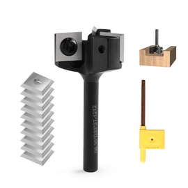 Trvoxviq 1/4'' Shank Spoilboard Surfacing CNC Router Bit, 3-Flute 6.35mm Carbide Slab Flattening Router Bit Milling Cutter with Extra 10 PCS Indexable Insert（12x12x1.5mm, 35°）for Wood Planing