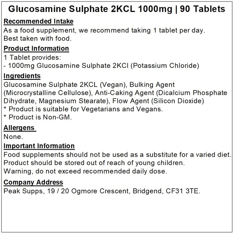 Glucosamine Sulphate 1000mg - 2KCl Tablets - UK Manufactured (90
