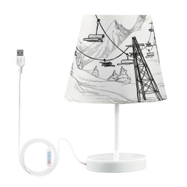 ALAZA Mountain Ski Lift Sketch Dimmable Table Lamp for Bedroom Desk lamp Bedside Night Lamp with USB Port,Large Lamps with Fabric Shade for Home Office Restaurant