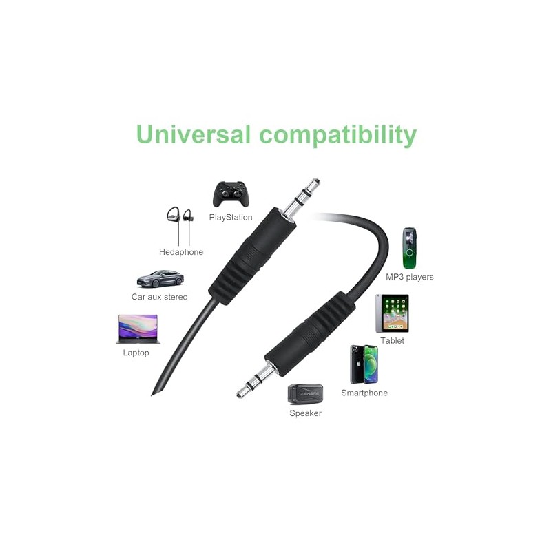 FITE ON 6ft Black 3.5mm Audio Speaker AUX-in Cable Cord
