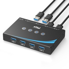 eKL interruptor USB 3.0 para compartir entre 4 computadoras, 4 puertos USB 3.0, interruptor para PC, laptop, ratón, teclado, escáner, impresora, interruptor de un botón con conector de auriculares de