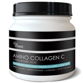 Amino Collagen C with Hyaluronic Acid (60 Servings _ 16oz _456g) - Non-GMO Marine Collagen Peptides - Hydrolyzed Powder - Unflavored - No Sugar - For Firm Skin, Hydration, Healthy Joints and Gut.