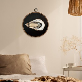 XBBMGG Coastal Beach Oyster Wall Art Decor, Vintage Nautical Oyster Round Wall Hanging Decor, Costal Beach Seafood Framed Canvas Prints for Kitchen Living Room Bathroom Decorations,10x10inch