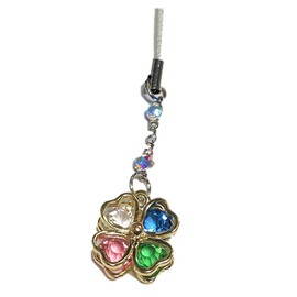 Lucky Keyholder Strap Charm Rhinestone "Crystal Four-Leaf Clover Strap" Made in Japan