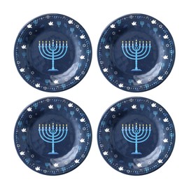 UPware Hanukkah Melamine Round Dessert Plates, Small Serving Plates, Hanukkah Decorations, for Appetizer, Snacks, and Side Dishes, Blue, 6 Inch, Set of 4