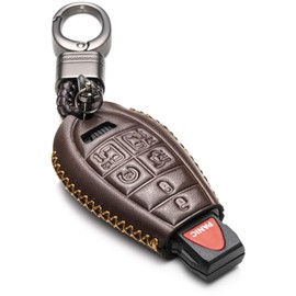 Vitodeco Genuine Leather Smart Key Fob Case Cover Protector with Leather Key Chain Compatible for Dodge Grand Caravan (2008 - 2020 Models) - 7-Button, Brown