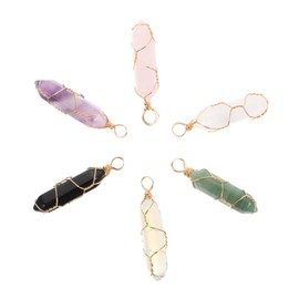 LALAFINA 6pcs Natural Stone Hexagon Crystal Pendants with Copper Wire Necklace for DIY Jewelry Making Unique Hanging Pendants for Gifts and Crafting