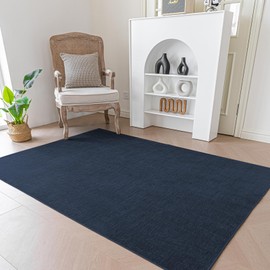 Evitany Washable Rugs for Bedroom,Washable Rugs Living Room,Chenille Short Pile Rug,Soft Bedside Rug,Non Slip Carpet for Kids Room,Lounge,Office,Kitchen,Dining Room (Navy Blue,80x150 cm)