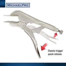 MichaelPro Locking Sheet Metal Clamp, 8 inch Sheet Metal Bender Seamer Tongs, Straight Jaw Vise Grips Flat Clamps Bending Pliers, Screw Adjustable Pressure Mechanism with Trigger Release