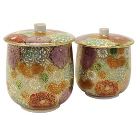 九谷焼 蓋付き 夫婦湯のみ 花詰 AK4-0739