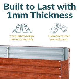 Sunnydaze 11.75" H Raised Metal Garden Bed - Galvanized Raised Garden Bed Outdoor for Vegetables and Flowers - Woodgrain - L-Shaped