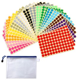 AUGSHYO 3072 Pieces Round Color Labels 15mm 32 Sheets 16 Colors Sticker with File Bag Office Supplies