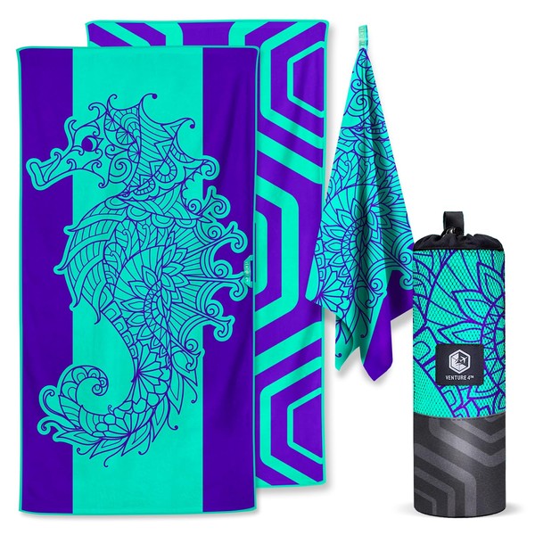 VENTURE 4TH Microfiber Beach Towel: Quick-Dry, Compact, Sand-Free, Absorbent, Sandproof
