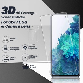 BIGFACE Galaxy S20 FE Tempered Glass Screen Protector + Camera Lens Protectors, 2 Pack, Anti-Bubble 3D Curved Accuracy Film