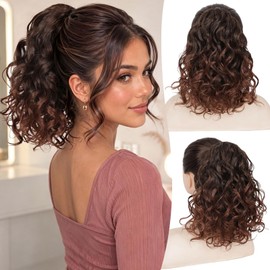 Curly Ponytail Extension, Drawstring Ponytail Hair Extension with 2 Clips, Voluminous Synthetic Hairpiece for Women, Instant Volume for Everyday Wear, Parties & Special Occasions