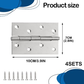 Musiook Internal Door Hinges 4 Inch, 4 PCS 8 Hole Door Hinge, Stainless Steel Hinges for Wood, Heavy Duty Butt Hinge with 32 Screws, Ideal for Doors, Windows, Closets, and Furniture, Silver