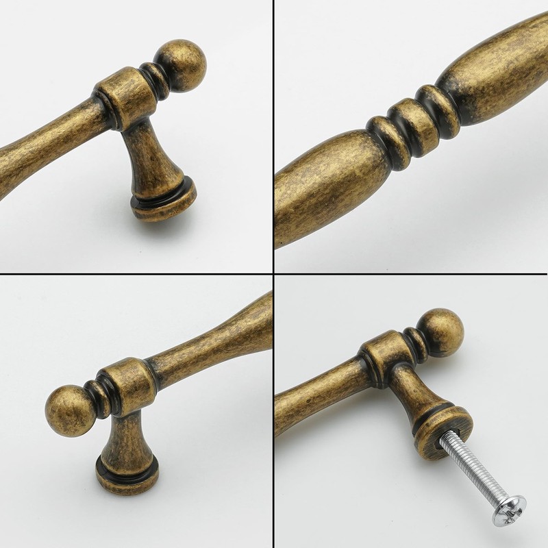 FURFITT 10 Pack Antique Brass Cabinet Handles 5 Inch/128mm Hole