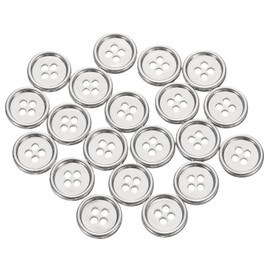 HARFINGTON - 20 botones de costura de metal, 15 mm, 4 agujeros, redondos, abrigos, botones de costura para decoración, manualidades, color plateado