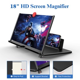 18" Screen Magnifier,3D HD Mobile Phone Magnifier Projector Screen Enlarger for Movies, Videos, and Gaming,Foldable Cell Phone Stand with Screen Amplifier,Supports All Smartphones (Black 18Inch)