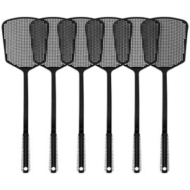 6-Pack Heavy Duty Long Handle Fly Swatter, Fly Swatter for Indoors, Black