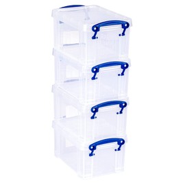 Really Useful Box 0.7 Litre Plastic Storage Box Clear (Pack of 4)