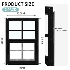 Tandefio 2 Pack 14'' x 21'' Black Shed Window with Frame, Flush Mount with Tempered Glass and Screen Household Sliding Windows with Vertical Slider and Screws for Chicken Coop Sheds Barns
