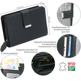 Money Maker Women's Leather Wallet Handy Folding Purse with Multiple Compartments, black, purse