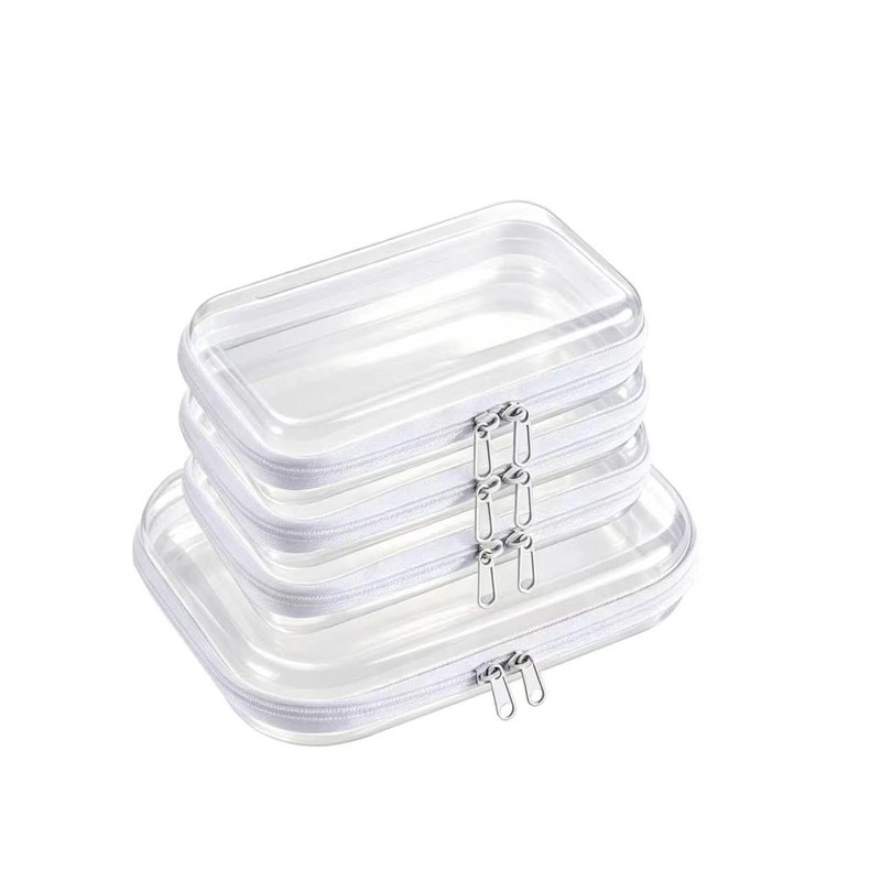 4 Pack Clear Bags Hard Shell Zipper Case for Pencil