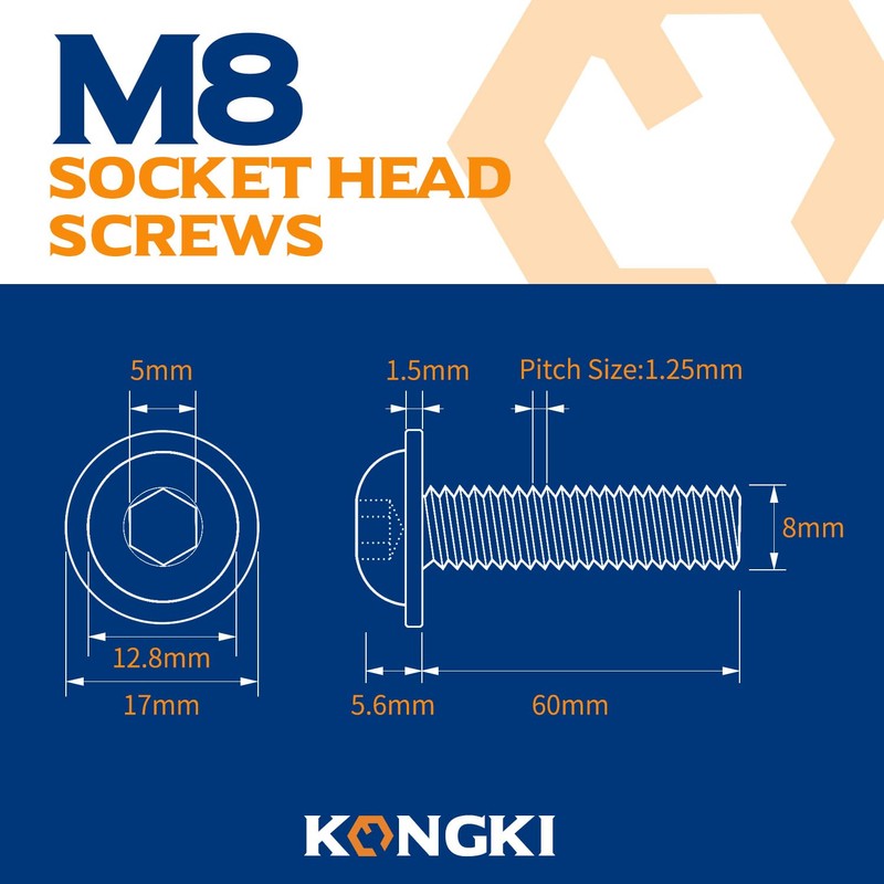 (Pack of 8) M8 x 60 mm Rounded Head Screws