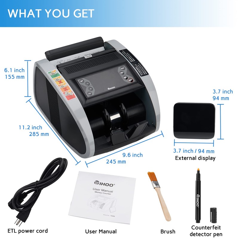 TIHOO Money Counter with UV, MG, IR Counterfeit Detection, Portable