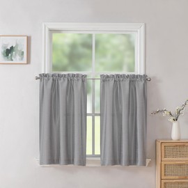 Chyhomenyc Uptown Silver Grey Tier Curtains 24 Inch Length 2 Panels, Faux Silk Room Darkening Privacy Short Curtains for Small Window Farmhouse Bedroom Basement Bathroom, Each 30x24 Inch